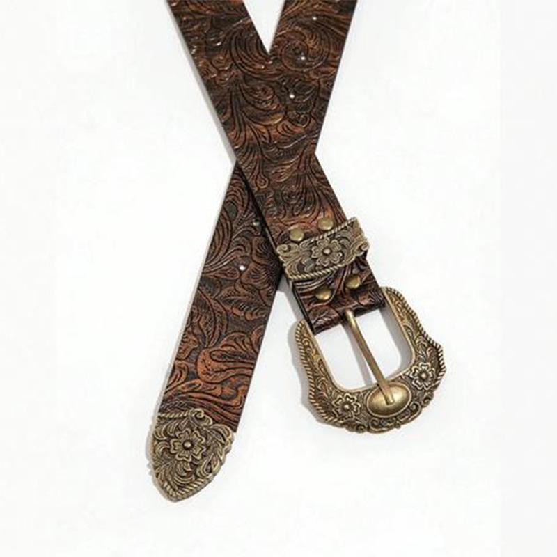 Belt men's first layer cowhide print to map high-end business belt factory retro