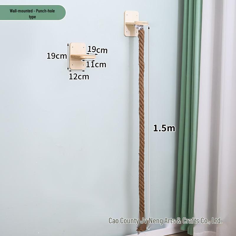 Ceiling-High Solid Wood Cat Tree with Rope Ladder and Jumping Platforms