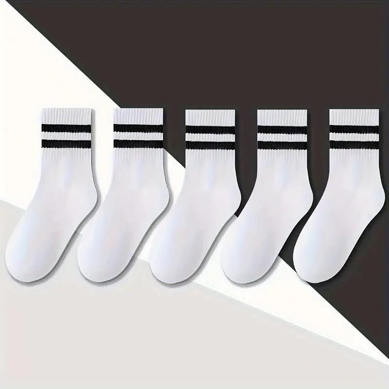 5/10Pairs Striped Crew Socks Comfy & Breathable Mid Tube Socks  Women's Stockings & Hosiery