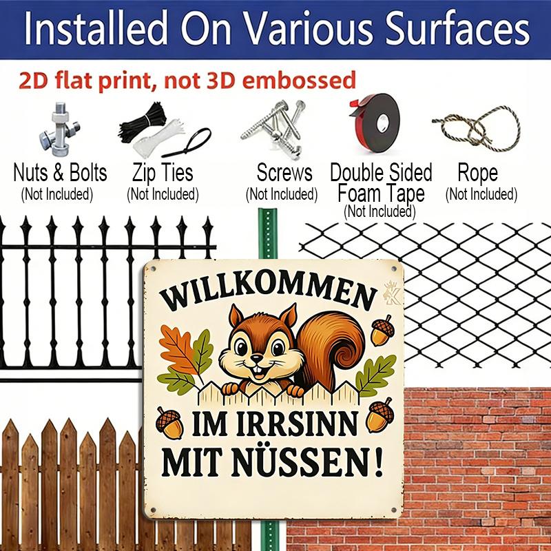 2D Flat, 1pc, Vintage Metal Sign, Decorative Plaques and Ornaments, Squirrel Theme Humorous Decorative Quotes, Outdoor, Garden, Home, Club and Porch