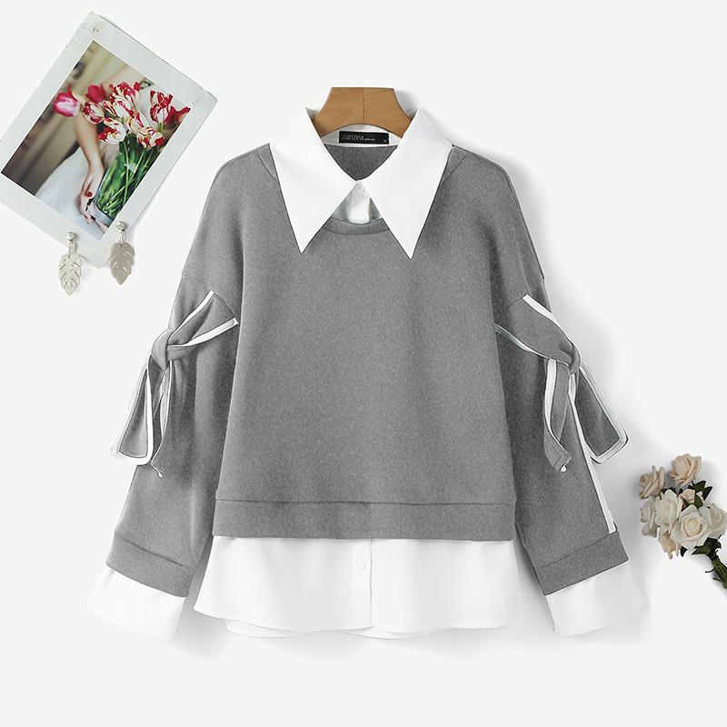 

ZANZEA Женские повседневные свитшоты с отложным воротником и длинными рукавами, пэчворк 2XL серый