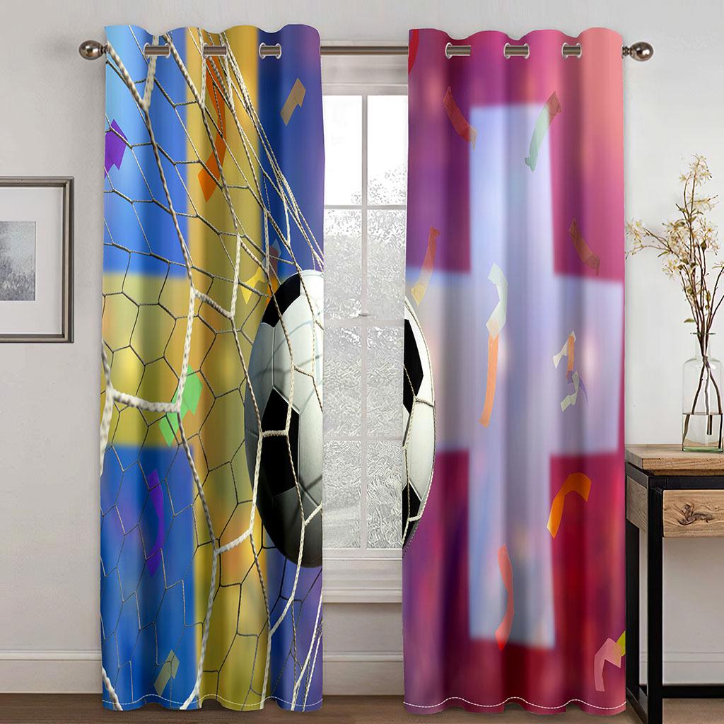 3D Fotbollsgardin Sportserie Barnrumsinredning Flamma Fotboll Passform Vardagsrum Sovrum Kök Balkong Fönsterdekor 2 st