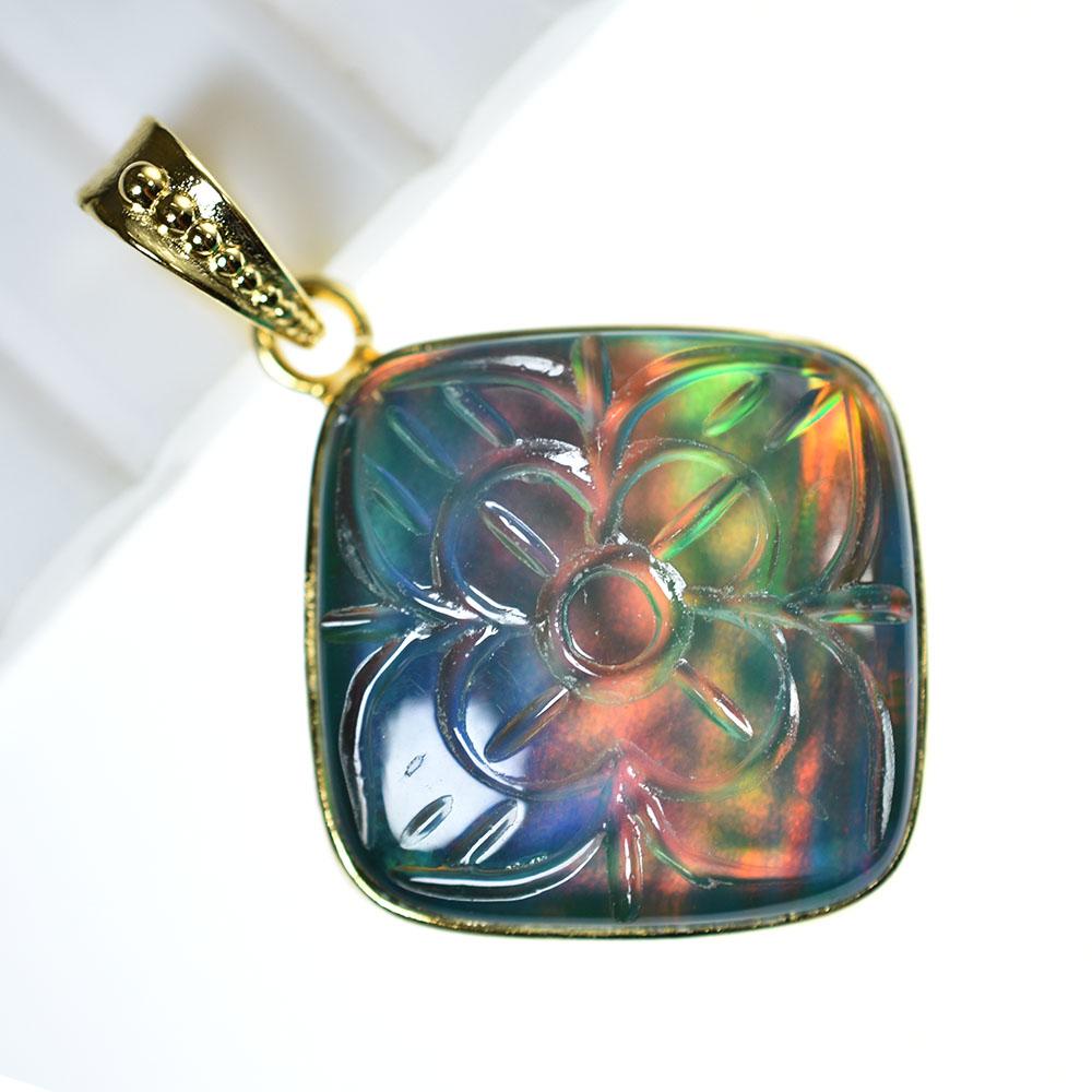 Multicolor 37.55Ct Natural Opal CERTIFIED 18K Gold Plated Square Cushion Pendant MY.PDG-330-NS