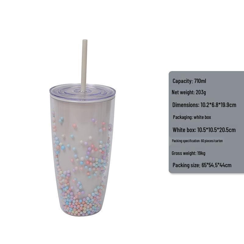Double-Layer Macaron Water Cup - Creative Milk Tea Foam Plastic Cup with Large Capacity. 710ml