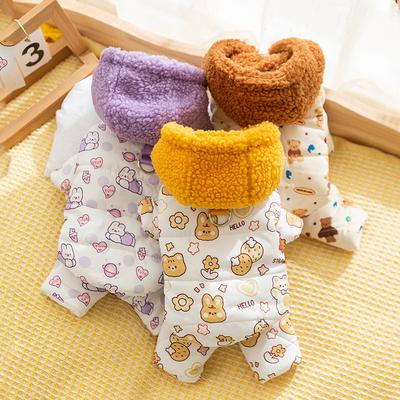 Small and Medium-sized Dogs, Fully Printed Quilting Cotton Traction Four-legged Cotton-padded Cat Thickened Warm Pet Dog Clothes