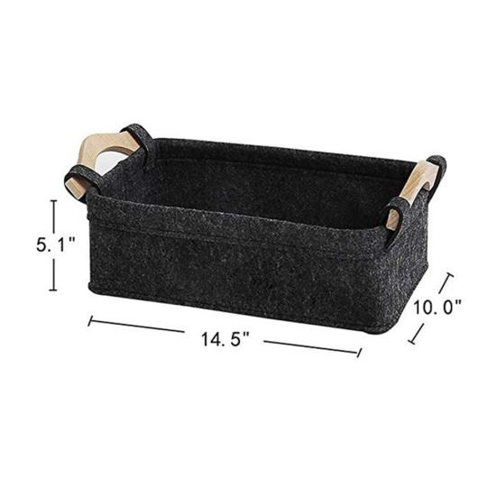 Felt Home Storage Basket Sundries Books Magazines Organizer Box with Wood Handle