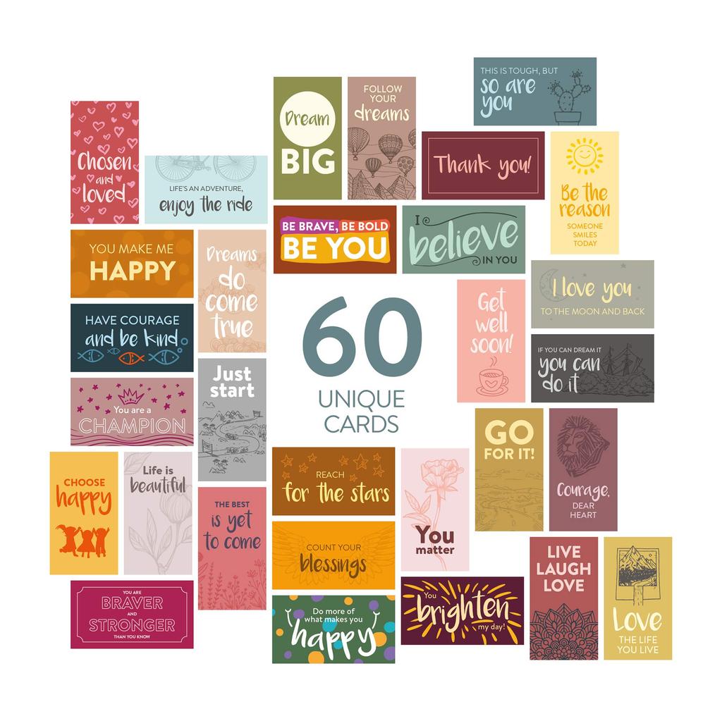 DIVERSEBEE 60 Pack Motivational Cards Inspiration and Kindness Mini Note Gratitude Encouragement Card Unique Motivational Business Card Size - Cards,