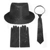 [IPENNYE] Set Pălărie cu Paiete Sclipitoare, Cravată, Mănuși pentru Copii, Accesorii Magician, Costum Gazdă, Costum Scenă, Sideshow, Costum Cosplay, Costum Petrecere