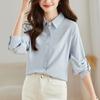 Blue Long-sleeved Shirt for Women In Autumn New Style Simple and Versatile Fashion Loose Mid-length Shirt