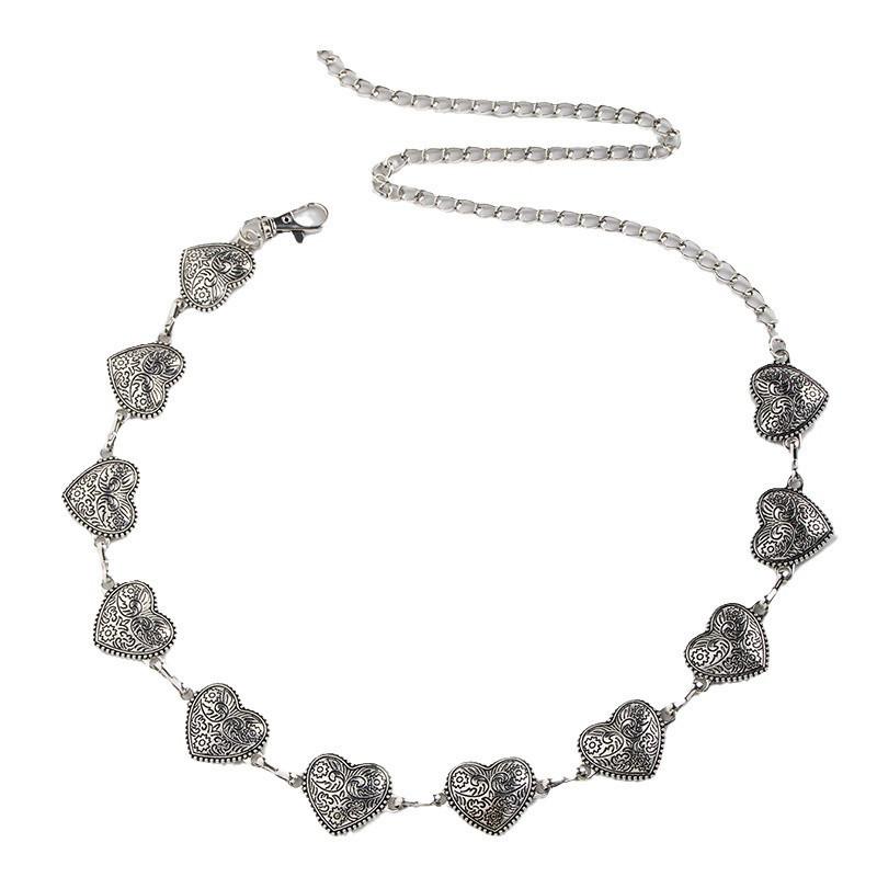 Waist Metal Classic Chain For Women With Heart Pendant And Floral Design For Fashion Accessory