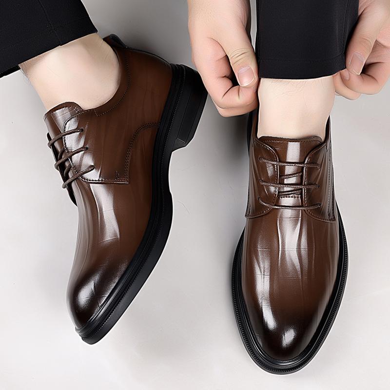 Fashion Brand Men's Business Wedding Party Formal Leather Shoes Soft Comfortable Non Slip Sole Casual Oxford Shoes Lace Up Driving Shoes