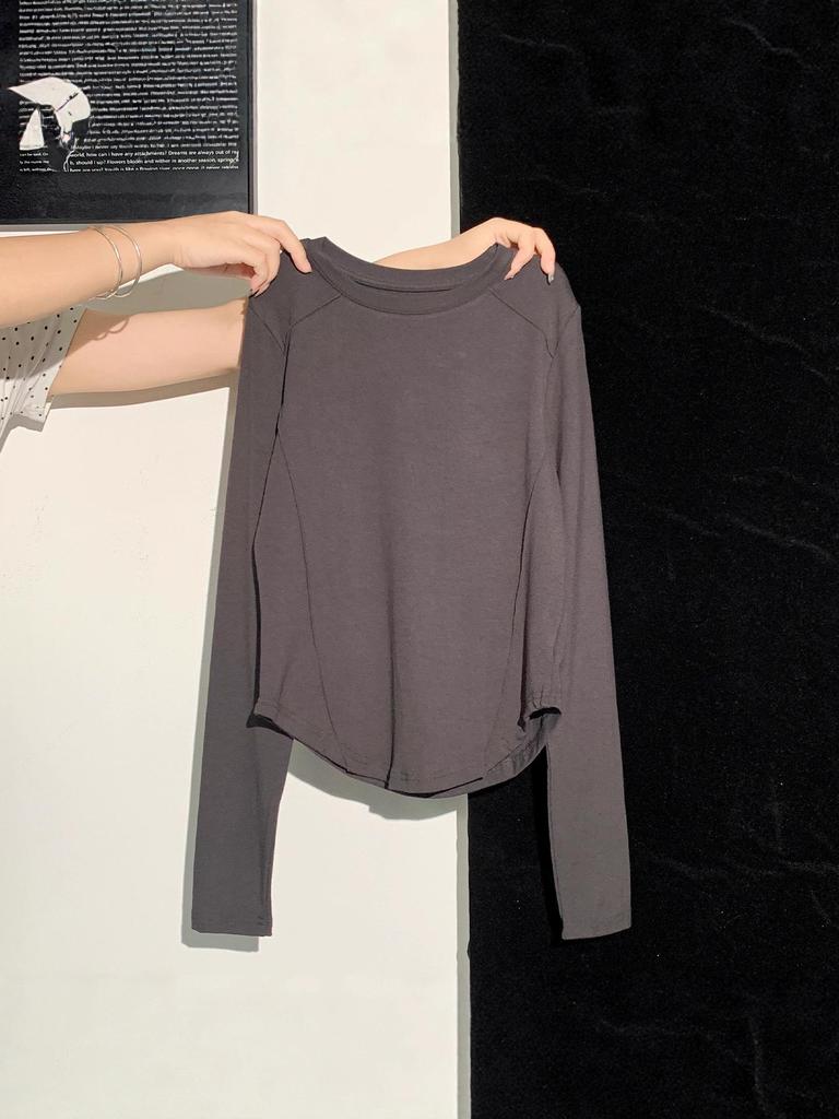 White Slim Fit Round Neck Long Sleeve Base Layer Top for Women - Autumn/Winter