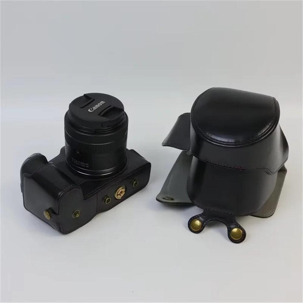 Luxury Version PU Leather Camera Bag Case For Canon EOS R8 EOSR8 24-50mm Lens Battery Open Full Body Cover With Strap