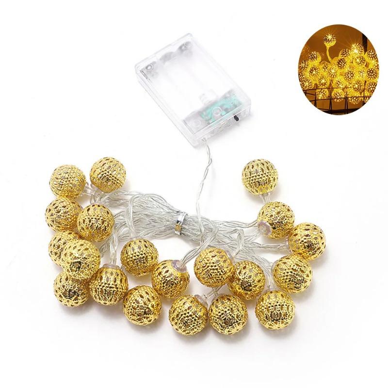 1PC Moroccan String Lights, 20/30/60 LED Golden Globe String Lights Battery Powered for Christmas, Home Decor (Not Included Battery)