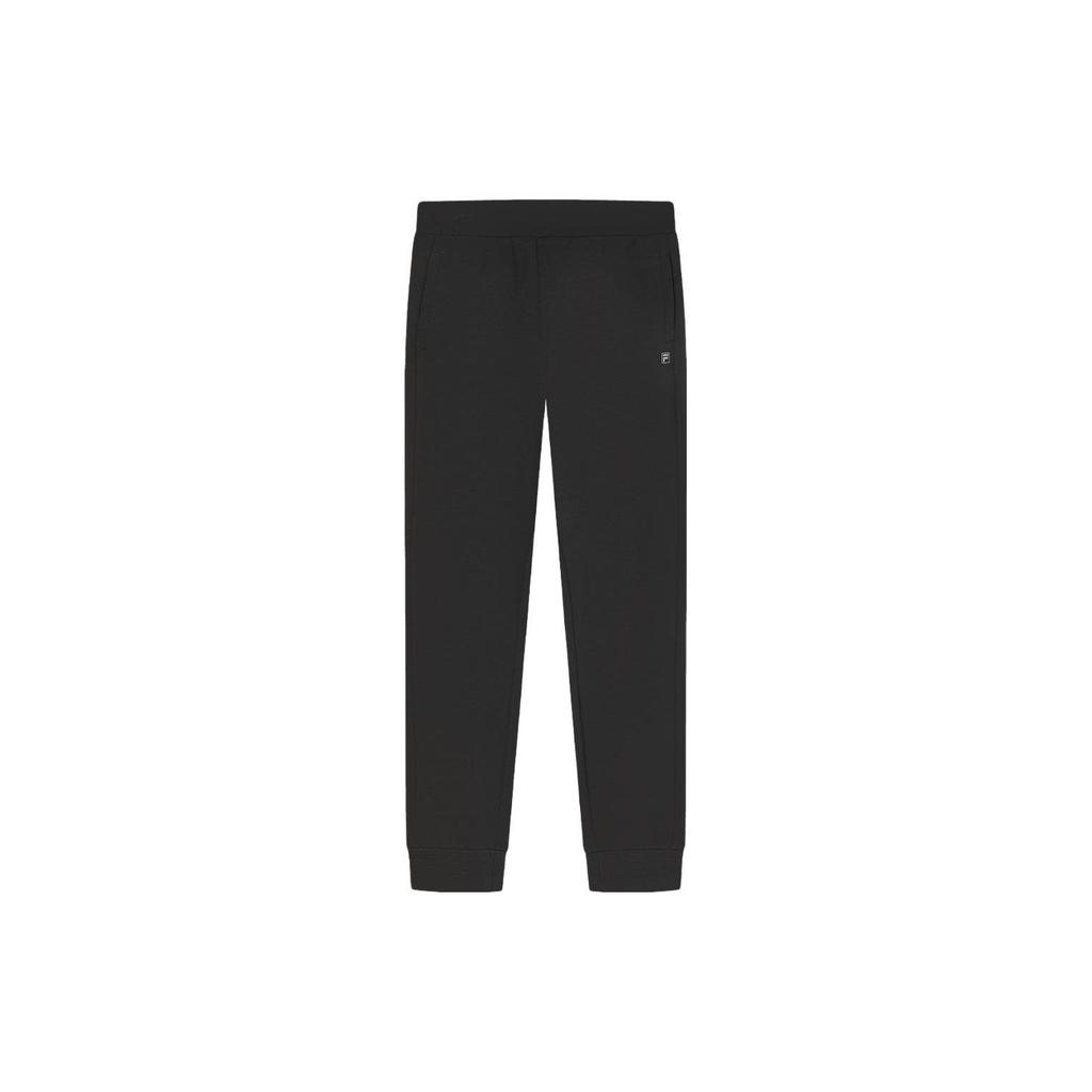 FILA Solid Logo Mid-Waist Tapered Knit Sports Pants Women bottoms Black F11W344605F-BK