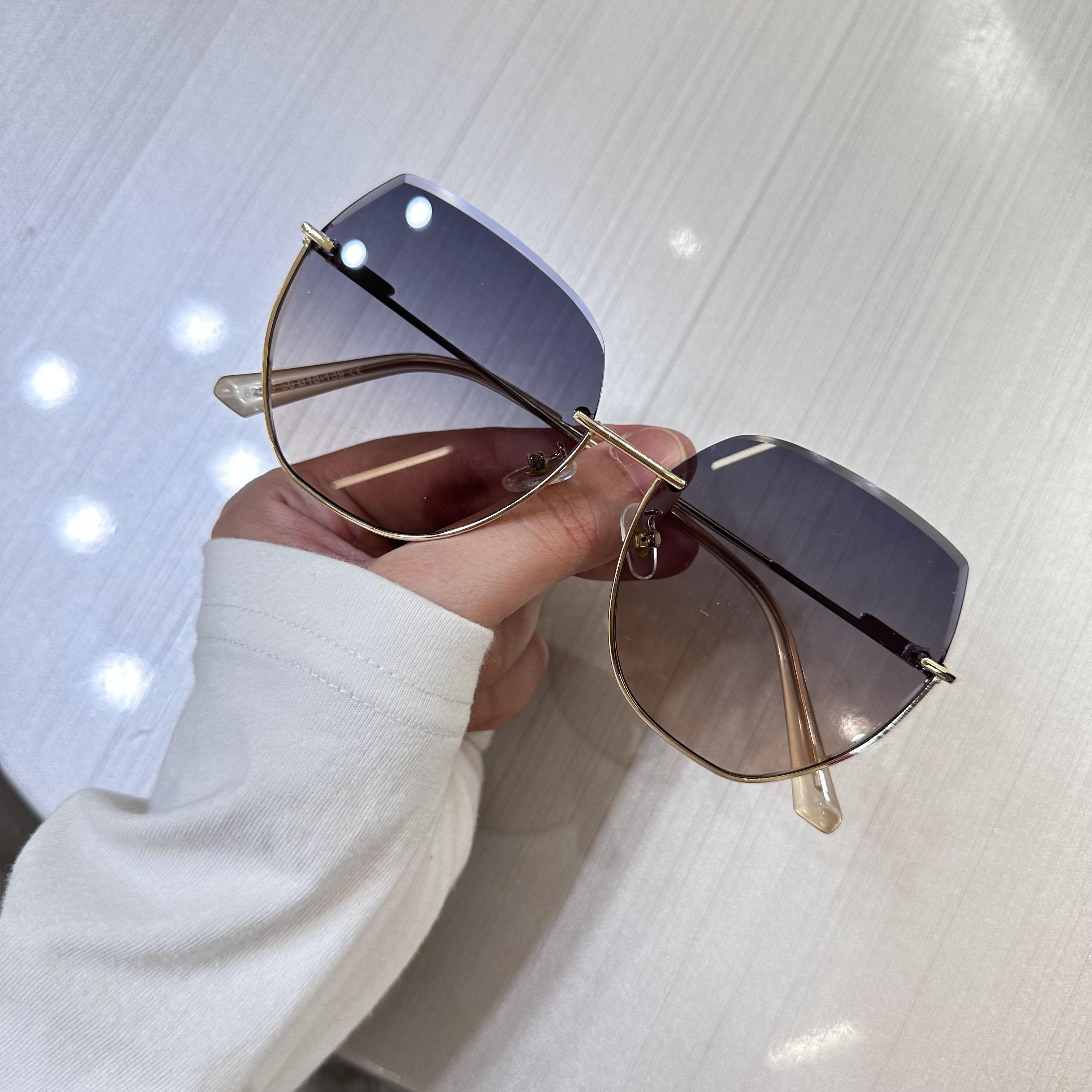 2024 New Fashion Diamond Cut Rimless Sunglasses for Men and Women Large Frame Metal Sun Glasses