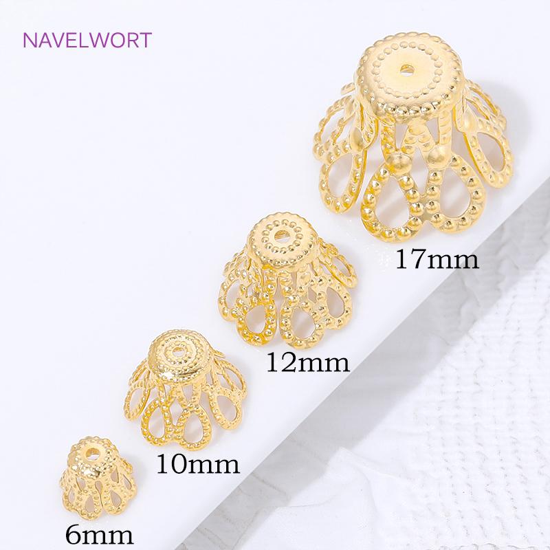 

6/10/12/17mm Brass Spacer Beads Caps 18K Gold Plated Hollow Filigree Bead Caps For Jewelry,Caps For Beads,DIY Accessories 10mm-10 pieces