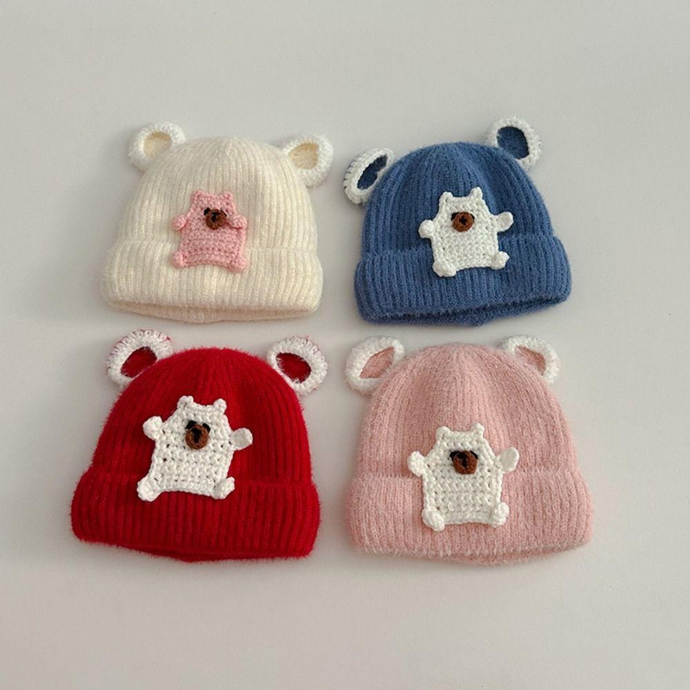 

Winter Warm Knitted Hat Cute Cartoon Ear Protection Cap Fashion Warm Hat білий