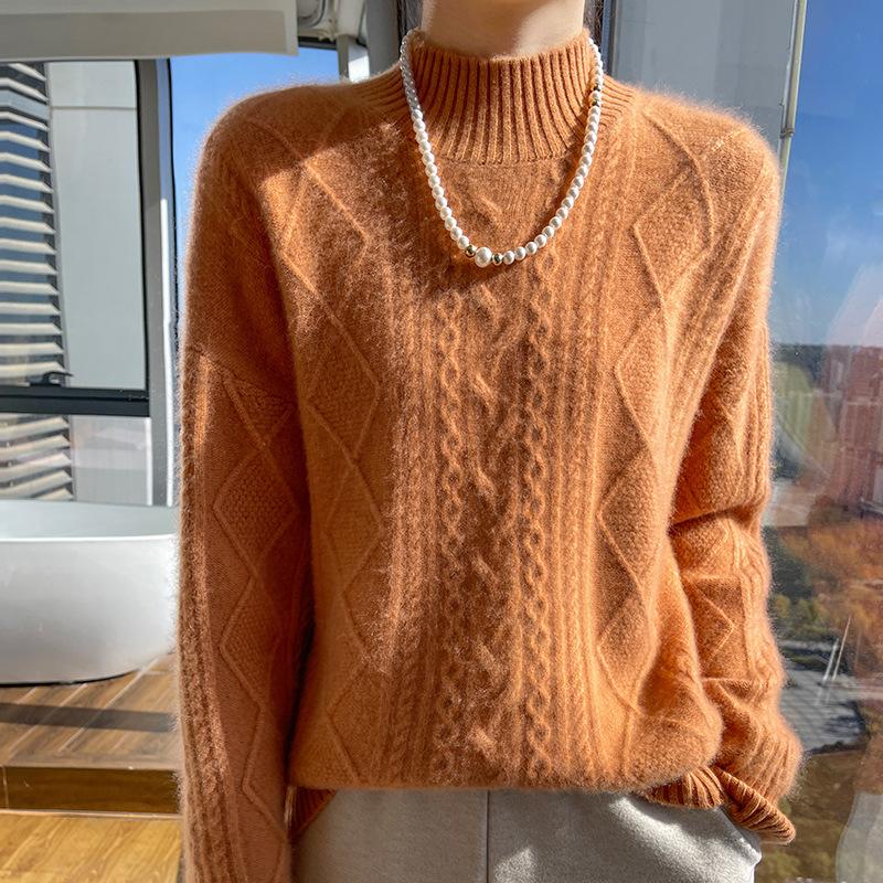 Thickened Half-high Neck Twirl Cardigan for Women In Autumn and Winter New Loose and Versatile Cashmere Sweater Warm Sweater