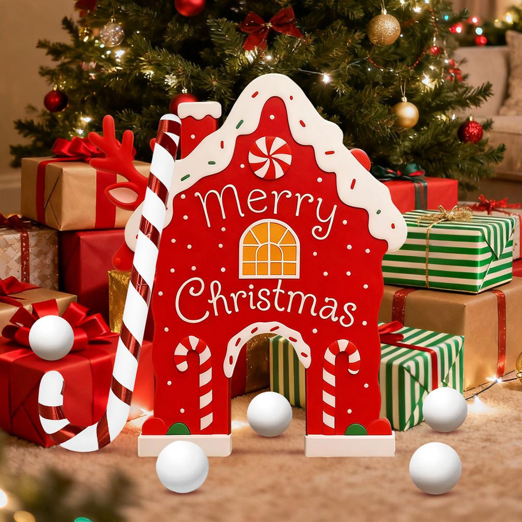 Christmas Gingerbread Golf Game Set W/ Candy Cane Club & 6 Balls Xmas Golf Gingerbread House Kit for Family Holiday Party Decor
