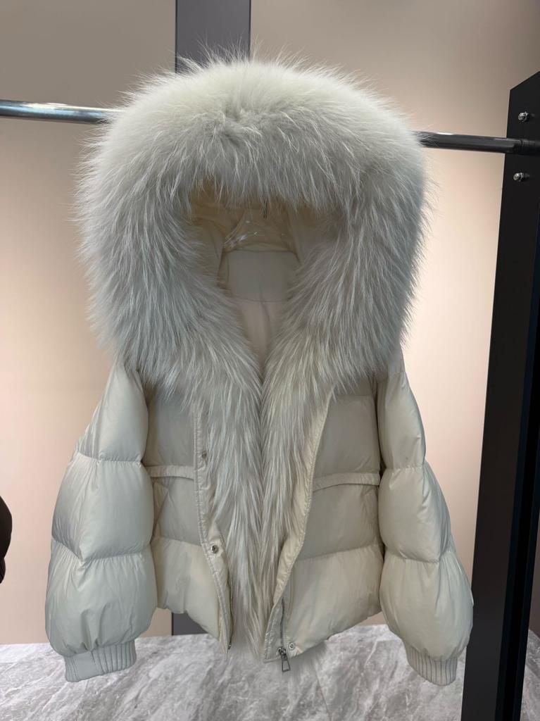 Winter increase natural real raccoon fur collar placket goose down jacket versatile high-end sense loose warm jacket women