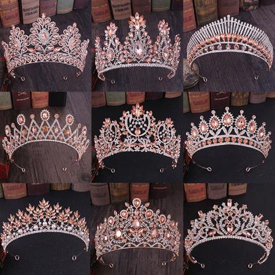 Moda Różowe Złoto Brzoskwiniowy Kolor Kryształ Rhinestone Ślubne Akcesoria Do Włosów Królowa Księżniczka Diademy Kobiety Tiara Korona Głowy Biżuteria