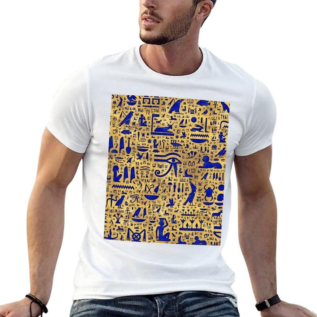 Egyptian Hieroglyphic Lapis Lazuli and Gold TShirt Funny T Shirts Unisex T Shirts with Prints TShirt