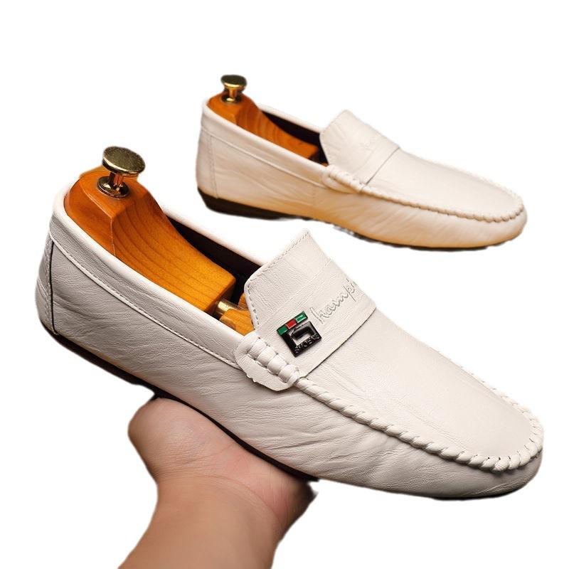 Bean Shoes Herren Frühling Neue Herrenschuhe Herren Casual Lederschuhe A Steigbügel Fahren Faule Schuhe