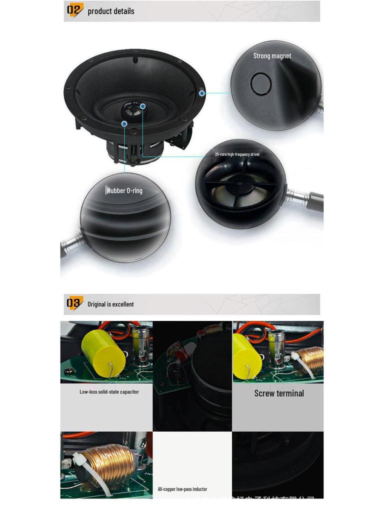 Tianlai Built-in HiFi Coaxial Ceiling Speaker for Home & Shop Background Music
