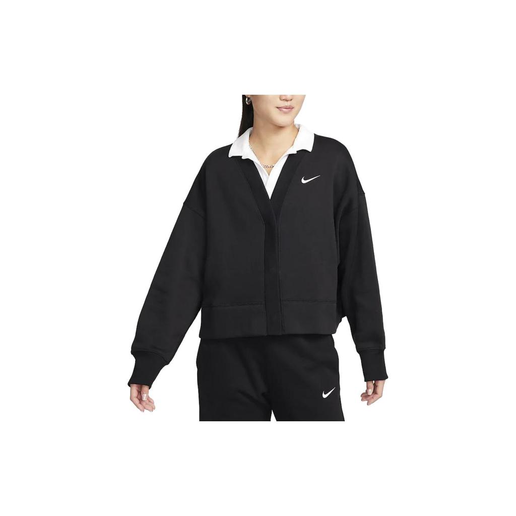 Nike Knitwear Women's Black V Neck Thickened And Fleece Lined Cardigan FB8773-010