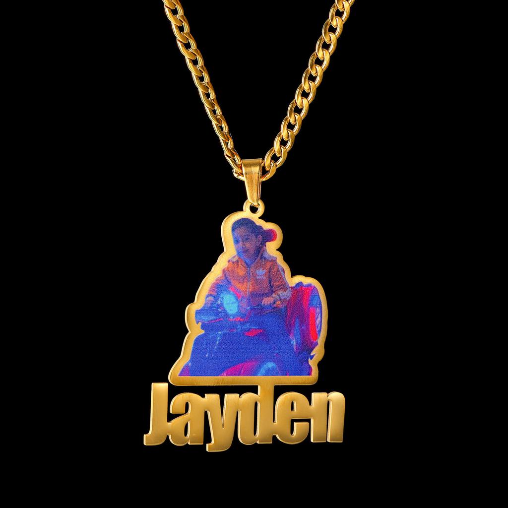 Shunquan Jewelry Hip-Hop Trendsetter Colorful Photo Name Pendant Necklace DIY English Name Sweater Chain Titanium Steel