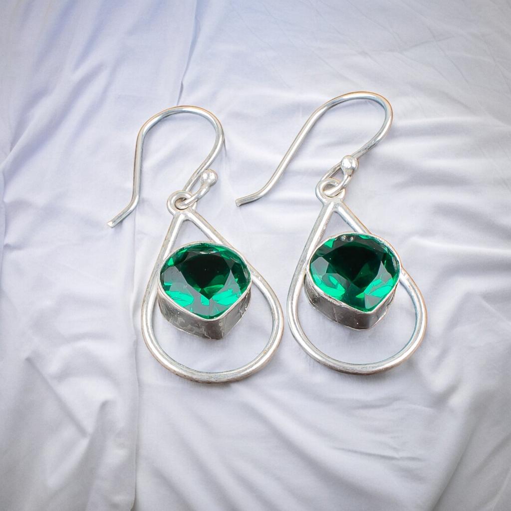Chrome Diopside Gemstone 925 Sterling Silver Jewelry Handcrafted Earrings 1.50" EE-38-4
