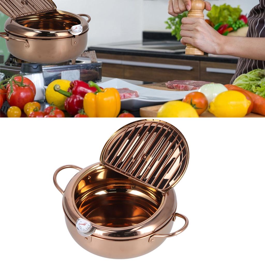 Stainless Steel Fryer with Thermometer 3.2L Non Stick   Frying Pot Kitchen Cookware Accessory