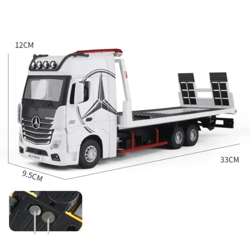 EFVAK1 1:24 Mercedes-Benz 1851 Flatbed Trailer Alloy Truck Model Car Diecast Toy Car Simulation Sound & Light Toys For Children Gift