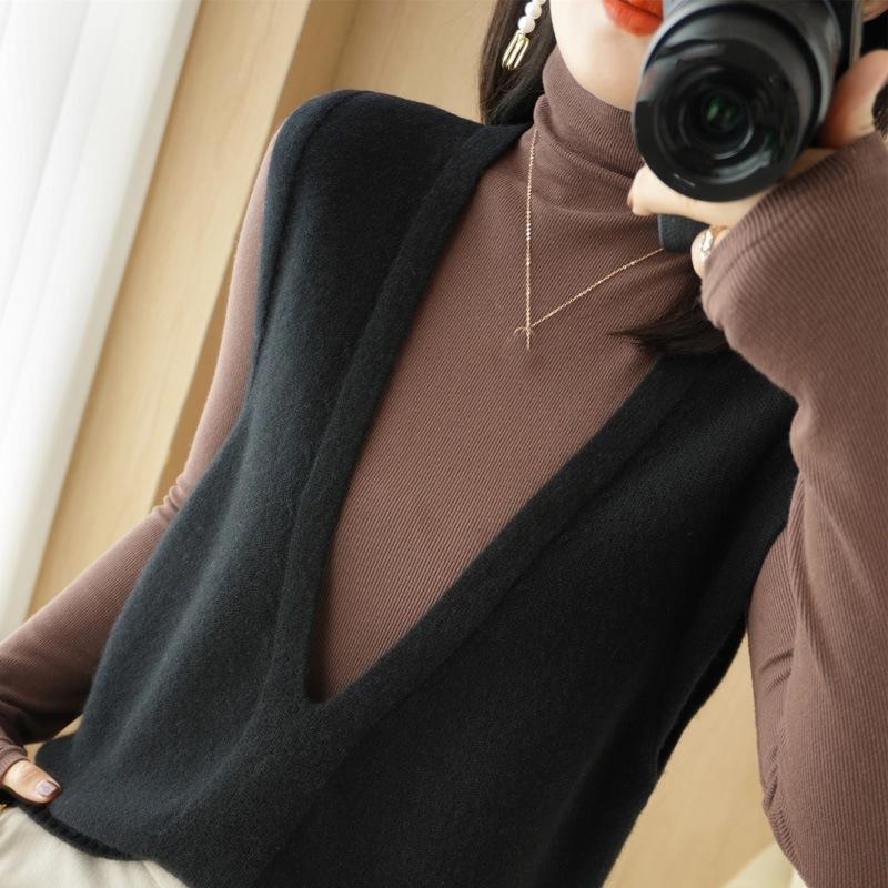 Colete Tricotado Primavera Verão Feminino Gola V Sem Mangas Pulôver Moda Solto Fino Peça Externa Outono Inverno