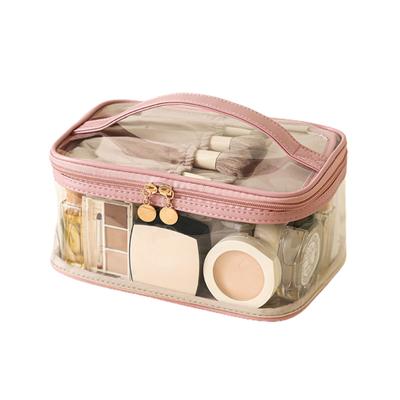 Průhledná kosmetická taška s uchem Velkokapacitní voděodolná dvouvrstvá taštička na make-up Toaletní taška na zip