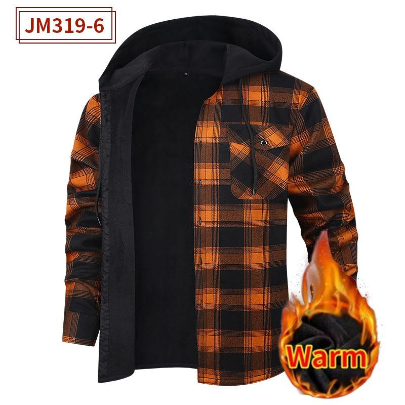 

Мужская зимняя плюшевая куртка-рубашка с капюшоном - Утепленное пальто на пуговицах для улицы с карманами, Повседневный блейзер свободного кроя 3XL
