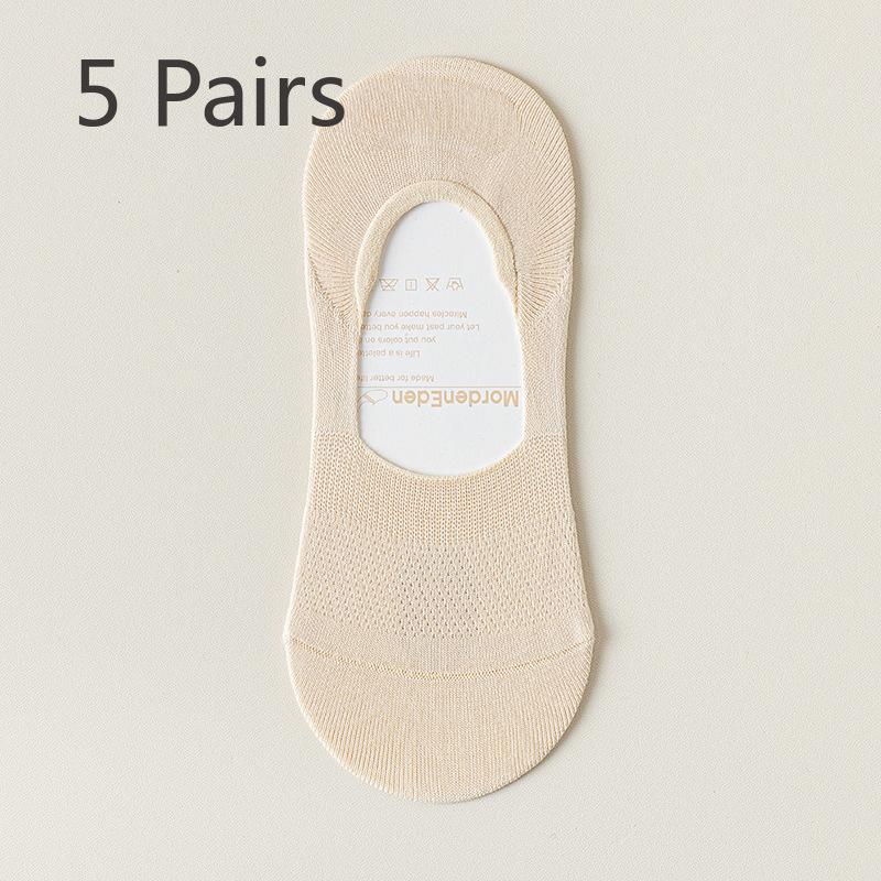 

5 пар женских летних сетчатых дышащих дезодорирующих носков, невидимых, чтобы не ронять, с носками из чистого хлопка 5 Pairs бежевый
