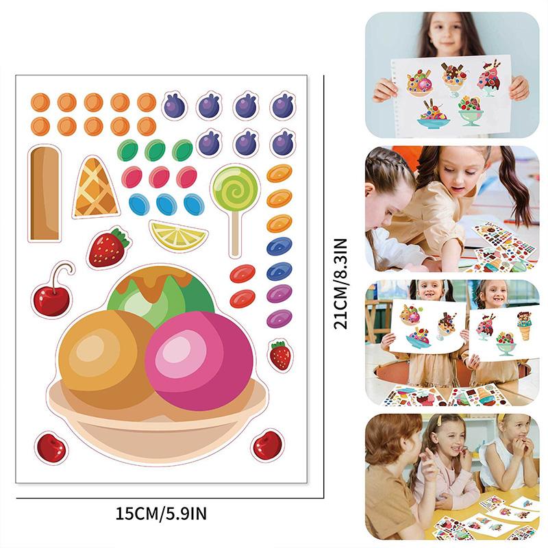 6 Sheetsset Make A Ice Cream Candy Puzzle Stickers Children Diy Assembled Stickers Kids Gift