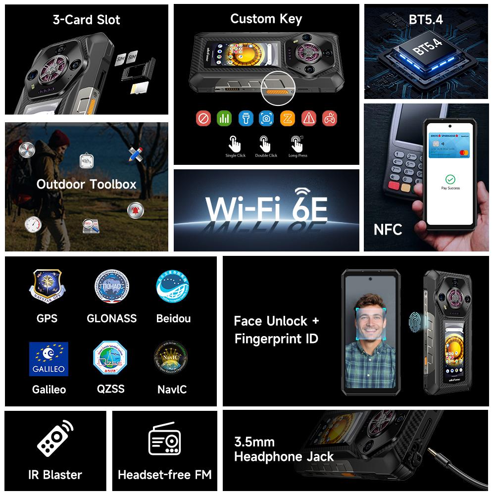 Ulefone Odolný telefon Armor 30 Pro 5G Android 14 Noční fotoaparát 64MP 120Hz 32GB+512GB 12800mAh 6.9" NFC IR Blaster Smartphone