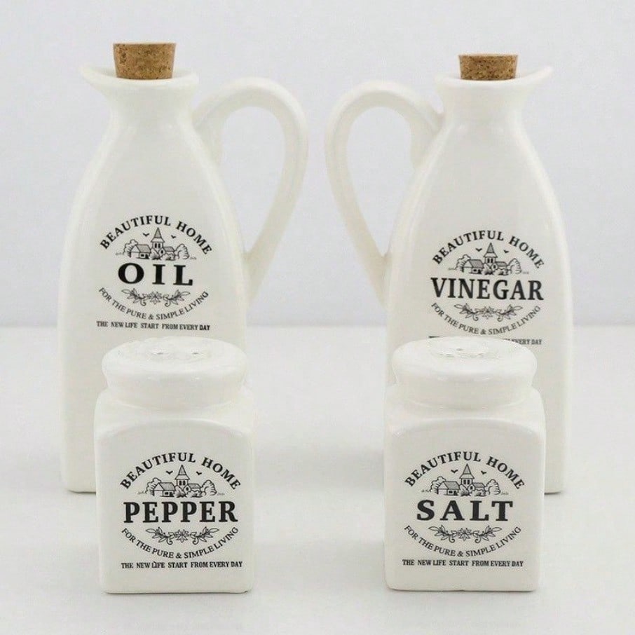 4pcs Japanese Style Kitchen Set Ceramic Seasoning Bottle Soy Sauce Bottle Home Kitchen Decoration Ornament Gift