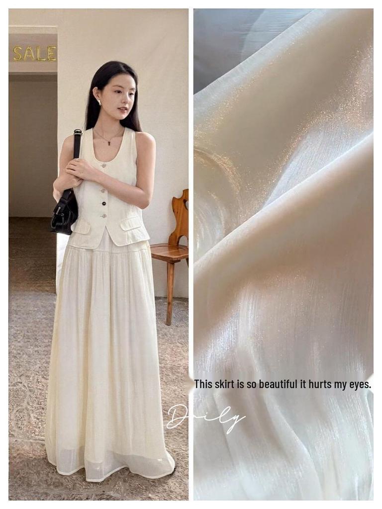 Chic Silk Luster Yarn Spliced Long Skirt