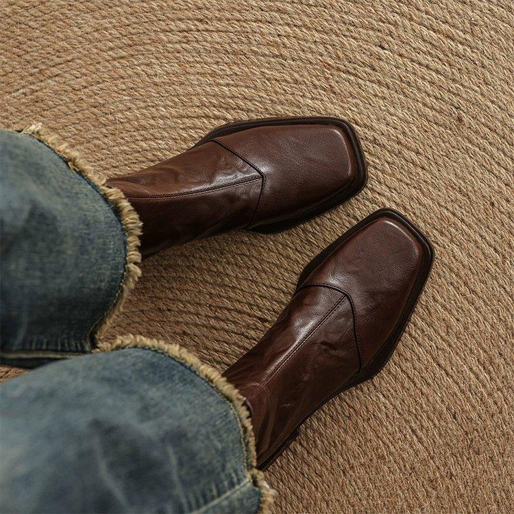 

Модная осенне-зимняя уютная мягкая кожа женские ботильоны модные туфли с квадратным носком современные эластичные облегающие короткие ботильоны для женщин 35 коричневый