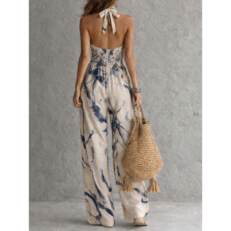 2026 Womens Sleeveless Backless Halter Jumpsuit With Digital Print High Waist Straight Leg Crop Pants