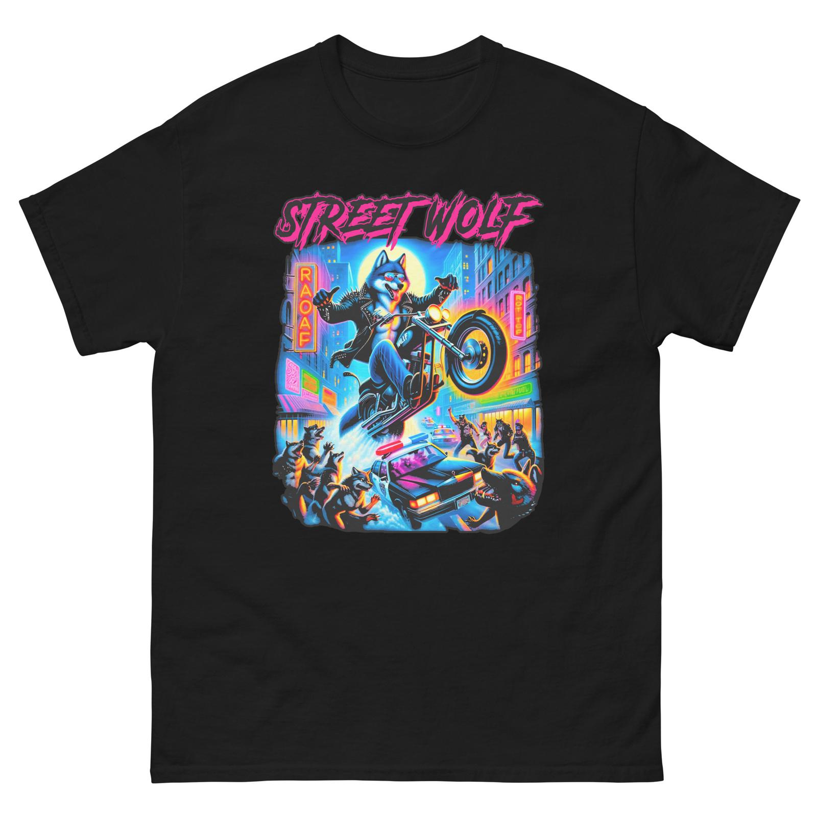 Street Wolf Riding Motorcyle Unisex classic tee, Wolf on Motorbike T-shirt M