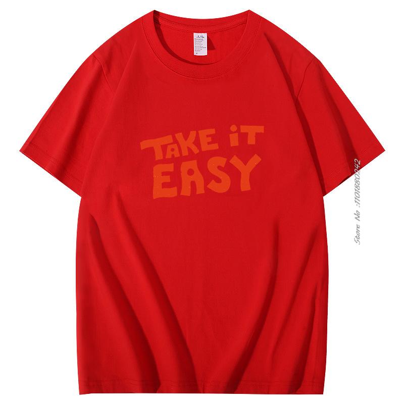 Take It Easy Funn Cartoon Graphic Tops Cotton Tshirt Unisex Fashion Streetwear Aesthetic Unique Hipster Short Sleeve Tshirts