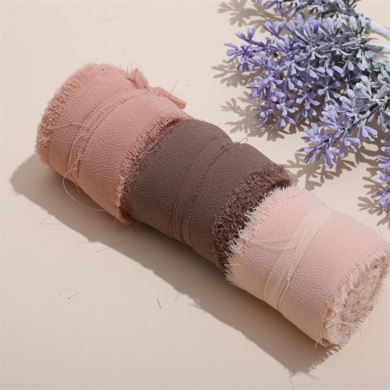 3 Roll/set 5m Frayed Edged Satin Handmade Chiffon Silk Ribbon For Wedding Invitation Bouquets Birthday Party DIY Decoration Gift