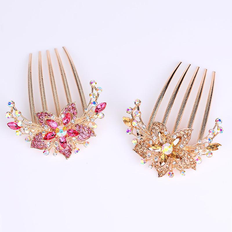Crystal Flower Hair Comb Hairpin - Elegant Women's Alloy Hair Accessory