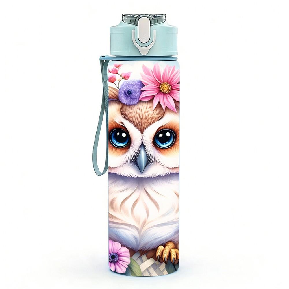 1PC Boho Owl Flower Wild Animal Portrait 750ml Color Plastic Sports Water Bottle Leakproof Flip Straw Lid Suitable for Sports Office Home Use