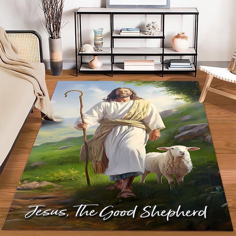 Jesus and Sheep Printed Non-slip Carpet, Suitable for Use On Living Room and Bedroom Sofas